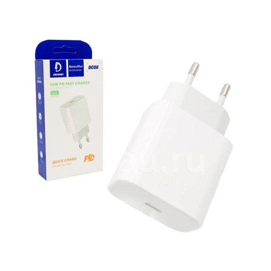 ADAPTADOR DENMEN DC06 TIPO C PD 3.6A 20W BRANCO